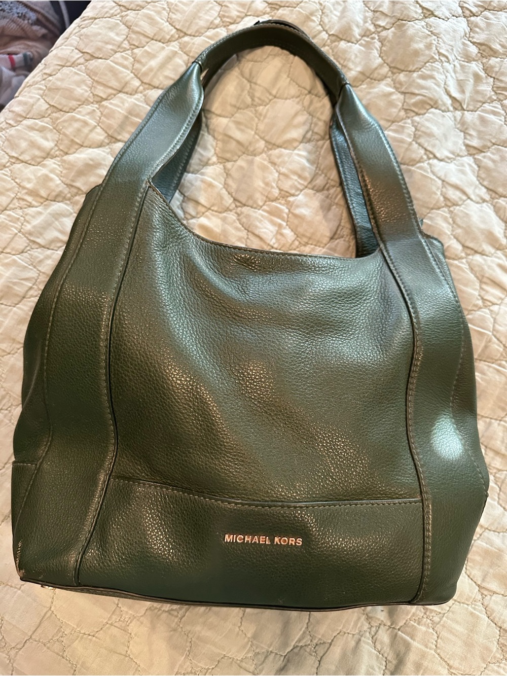 Michael Kors Dark Green Leather Shoulder Tote